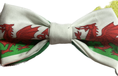 Welsh Flag Bow tie , cotton pre-tied with up to 18 inch adjustable strap