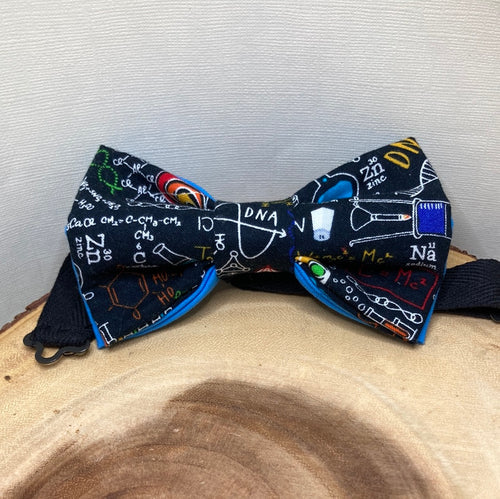 Colorful chemistry and science equations cotton bow tie with up to 18 in adjustable neck strap
