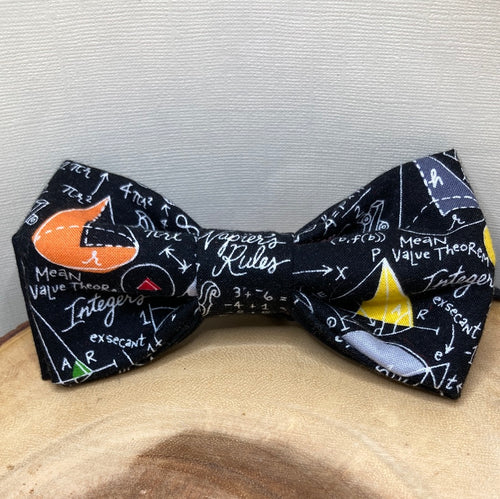 Colorful calculus themed cotton pre-tied bow tie with up to 18' adjustable neck strap