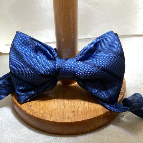 Navy blue and midnight blue repurposed silk bow tie pre-tied with up to 18' adjustable strap