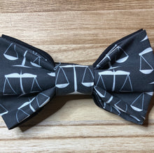 Load image into Gallery viewer, Scales of Justice, Lawyers, Legal field handmade bow tie with up to 20&#39; adjustable neck strap