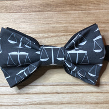 Load image into Gallery viewer, Scales of Justice, Lawyers, Legal field handmade bow tie with up to 20&#39; adjustable neck strap
