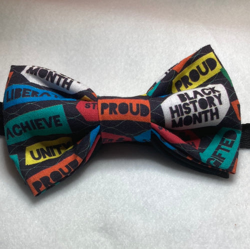Words of Power Black History Month cotton bow tie  with up to 20 inch adjustable black cotton twill strap