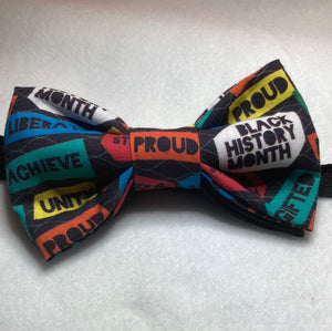 Words of Power Black History Month cotton bow tie  with up to 20 inch adjustable black cotton twill strap