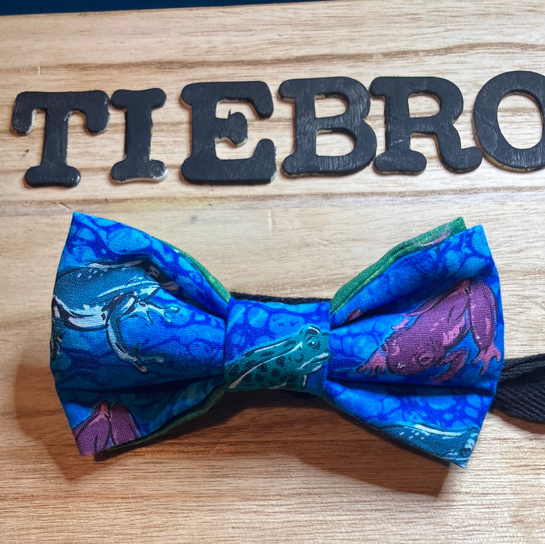 Colorful  Frog  Bow Tie  pre-tied with up to 18inch adjustable Neck Strap