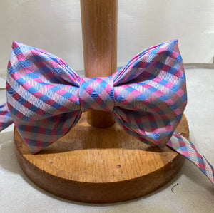 Repurposed pastel silk baby blue and pink bow tie