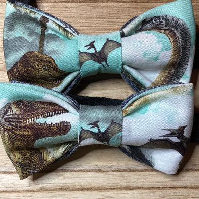 Custom Dinosaur order. two handmade pre-tied bow ties for 3 yr & 6 yr old