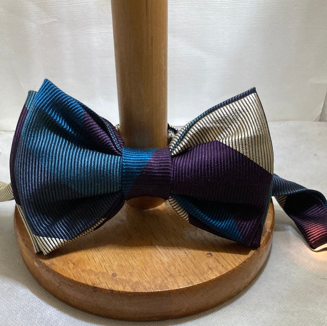Multicolored repurposed silk woven bow tie