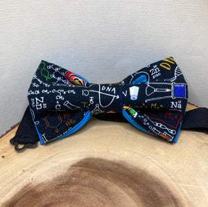 Colorful chemistry and science equations cotton bow tie with up to 18 in adjustable neck strap
