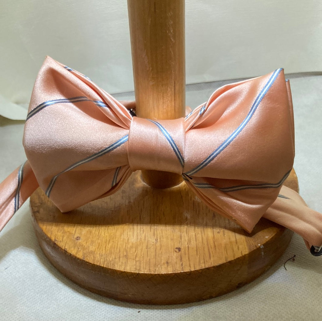 Peach silk and white striped repurposed pre-tied bow tie