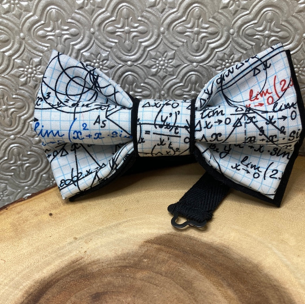 Math Equations on white graph paper pre-tied cotton bow tie