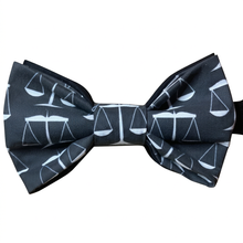 Load image into Gallery viewer, Scales of Justice, Lawyers, Legal field handmade bow tie with up to 20' adjustable neck strap