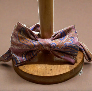 Pink paisley repurposed silk bow tie