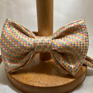 Repurposed bright pastel floral woven silk bow tie