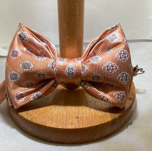 Peach and cream patterned repurposed silk bow tie