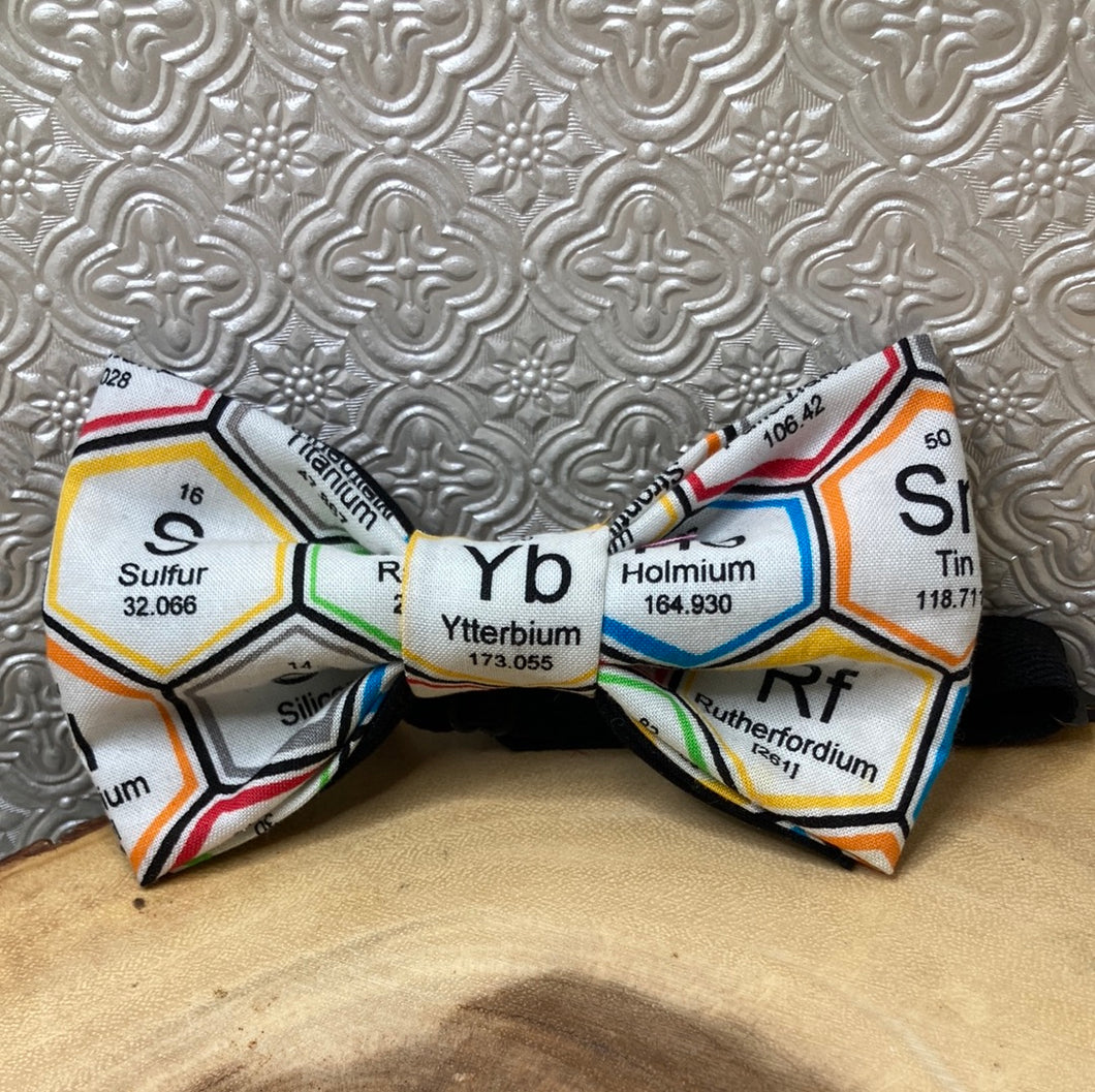 Periodic Table of Elements white bow tie pre-tied with adjustable neck strap
