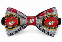 Load image into Gallery viewer, “US Marine Corps Bow Tie adult cotton pre-tied bow tie , with up to 18" adjustable black cotton twill strap