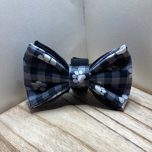 Shades of Grey Plaid and Paws Pet Bow Tie
