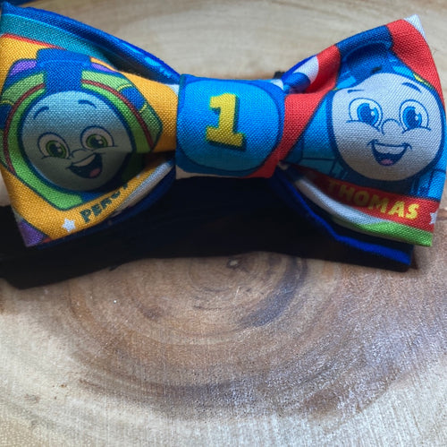 kids colorful Tank engine Train bow tie, pre-tied cotton with adjustable cotton twill strap