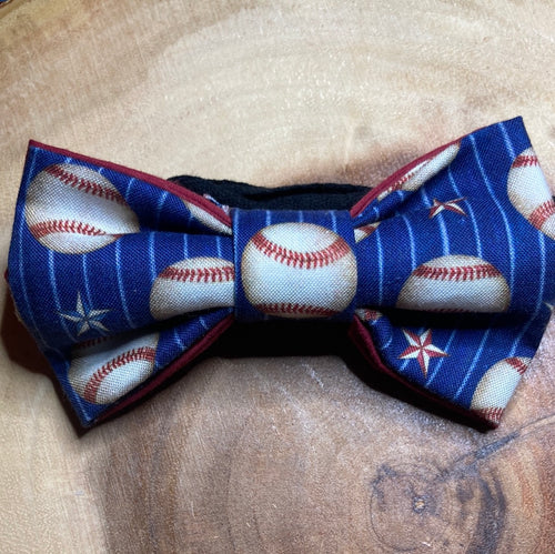 Classic kids baseball and pin stripes cotton pre-tied bow tie with up to 16' adjustable black cotton twill strap