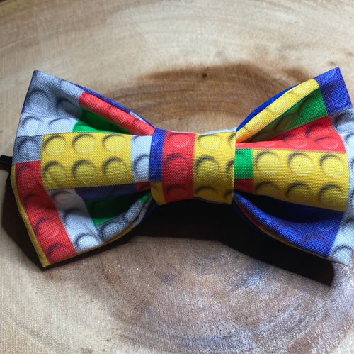 Colorful building blocks/bricks  kids cotton bow tie pre-tied  with up to 16' adjustable black cotton twill strap