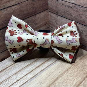 Brown bones and heart dog bow tie