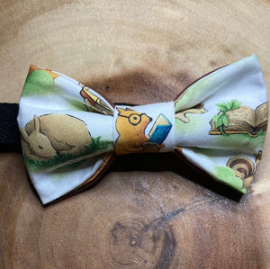Literary Woodland creatures youth cotton pre-tied bow tie with up to 16inch adjustable neck strap