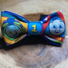 Load image into Gallery viewer, kids colorful Tank engine Train bow tie, pre-tied cotton with adjustable cotton twill strap