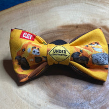 Load image into Gallery viewer, Kids Dump truck, construction themed bow tie with up to 16&#39; adjustable black cotton twill strap