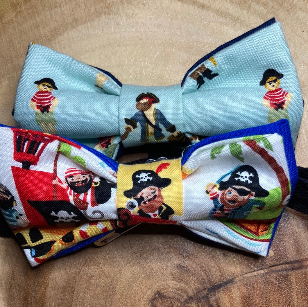 Kids pirate bow tie in two colors , cotton pre-tied with up to 16' adjustable black twill strap