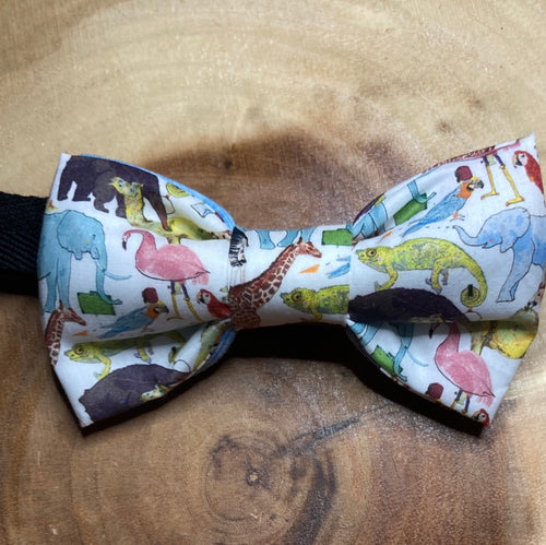 Queue for the Zoo Liberty of London hand drawn and painted  tana lawn print kids bow tie