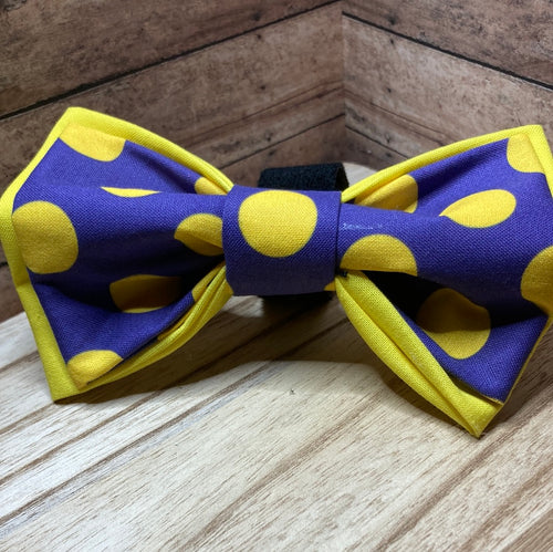 Bright, purple and yellow polkadot, Pet Bowtie