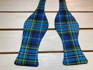 Classic Blue  and green plaid Tartan styled cotton self tie bow tie with up to 20inch adjustable neck length