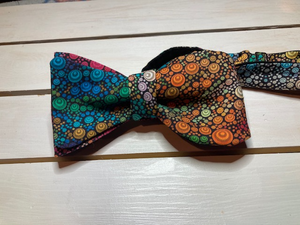 Colorful spiral print self tie, butterfly style bow tie with up to 20" adjustable neck length