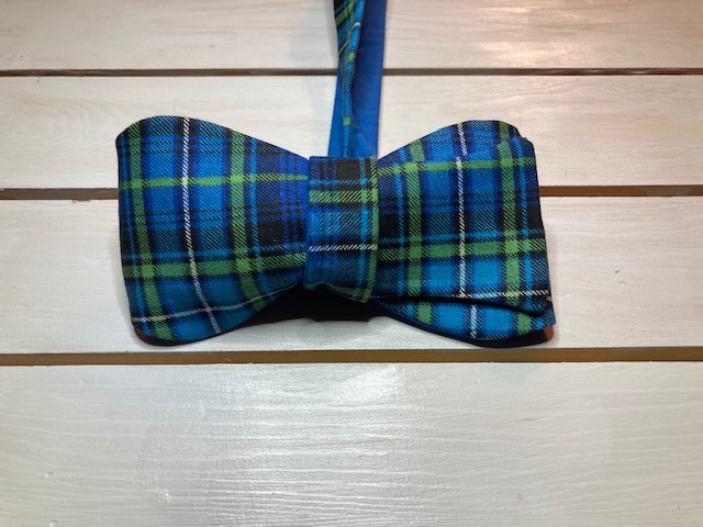 Classic Blue  and green plaid Tartan styled cotton self tie bow tie with up to 20inch adjustable neck length