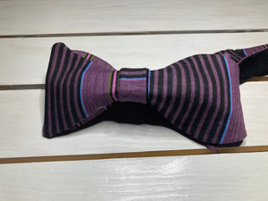 Purple and black striped  butterfly styled  cotton bow tie , self tie  adjustable up to 20 inches