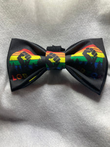 LGBTQ Rainbow and Powerful fist pet bow tie - cotton large size only- 5inches velcro around collar