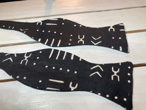 African inspired black mudcloth print styled self tie , cotton ,butterfly sized, bow tie with up to 20' adjustable neck