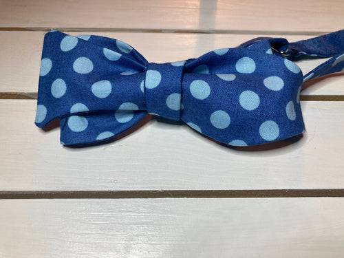 Dotted classic blue with baby blue polka dots cotton butterfly size self tie bow tie with up to 20