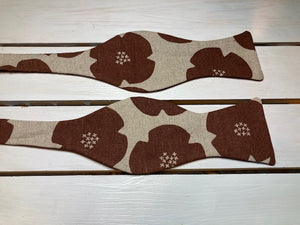 Harmony Brown Flowers on weft cotton, self tie bow tie , butterfly style with up to 20 adjustable neck