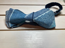 Load image into Gallery viewer, Shades of Blue cotton, butterfly  self tie bow tie with up to 20 inch adjustable neck
