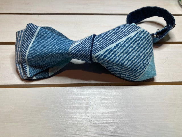 Shades of Blue cotton, butterfly  self tie bow tie with up to 20 inch adjustable neck