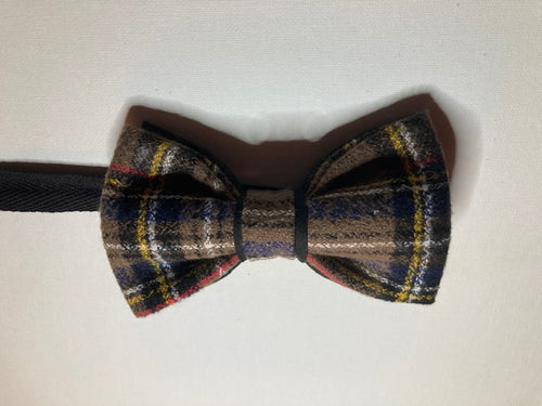 The Wright -Dark brown  and black plaid woven cotton bow tie