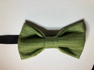Psalm 23- This earthy green cotton bow tie features words and scripture from the 23rd Psalm