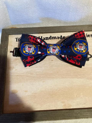 United States Coast Guard adult pre-tied cotton bow tie with up to 18' adjustable black cotton twill strap.