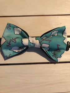 New Jersey Themed cotton, pre-tied bow ties with up to 18" adjustable black cotton twill strap.