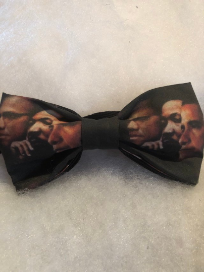 Malcom X, MLK and Obama, black history month celebration cotton pre-tied bow tie with 20' adjustable strap. African American culture