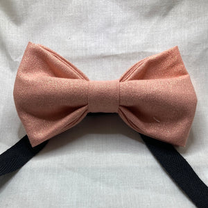 Glimmer Solid Metallic Rose Gold Cotton bow tie , adult pre-tied with black cotton twill strap adjustable