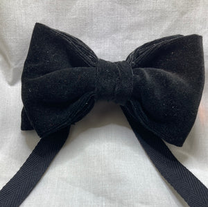 Classic Black cotton bow tie  in velvet , adult sized with up to 20inch adjustable strap.