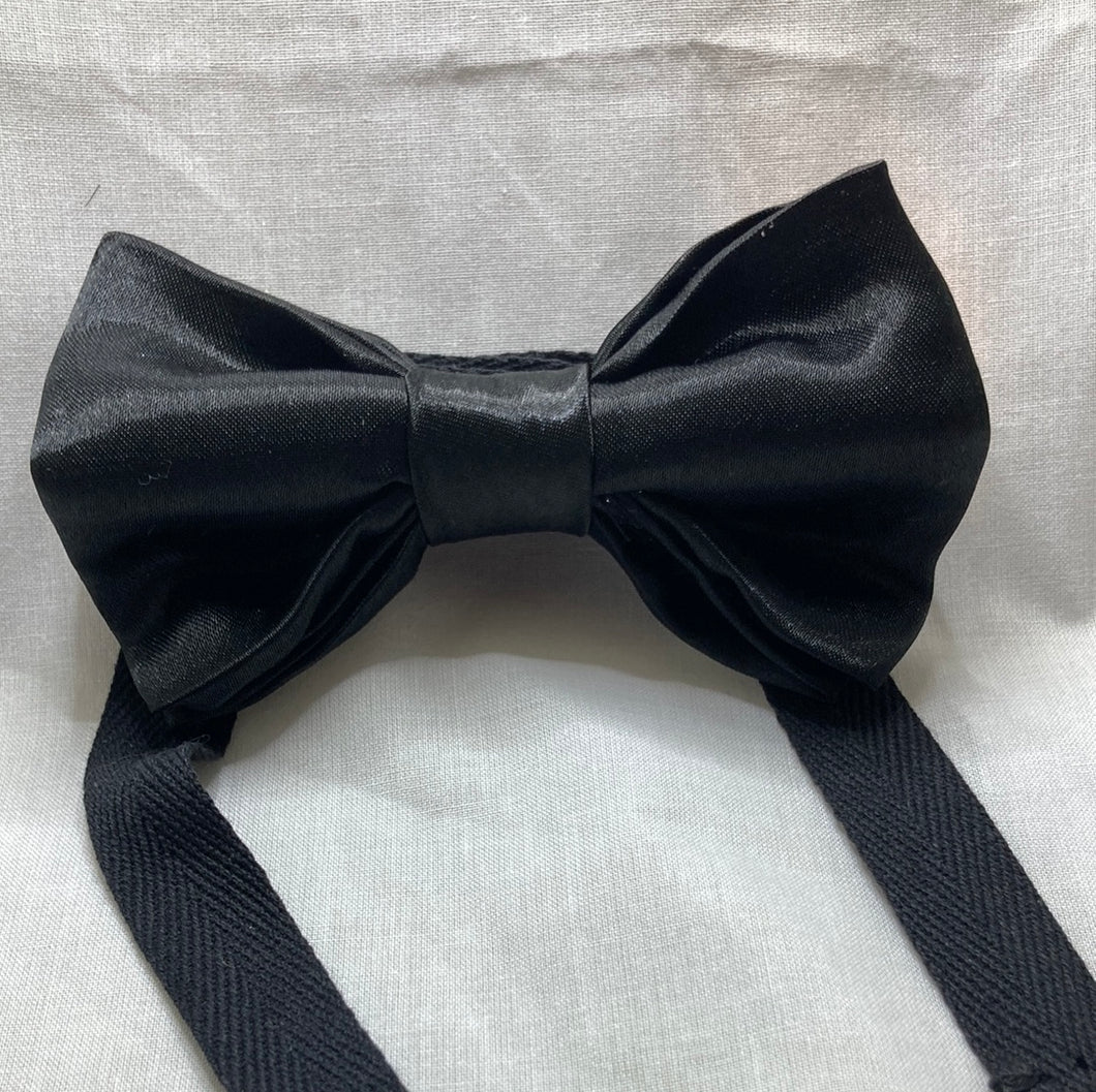 Classic Black Satin bow tie adult sized with up to 20inch adjustable strap